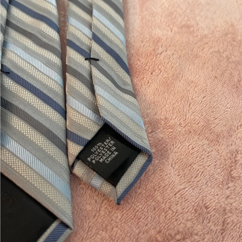 Calvin Klein Gray and Blue Striped Tie - Picture 8 of 8